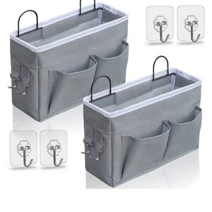 2 wall hanging organizers w/ hooks on side, double pockets wall mounted hardware